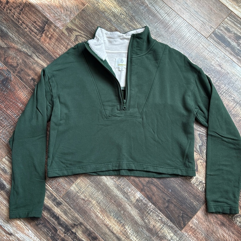 Aerie Offline Forest Green Small Cropped Quarter Zip